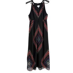 Old Navy Maternity Boho Maxi Dress Sz M Geometric Chiffon Festival Empire Waist